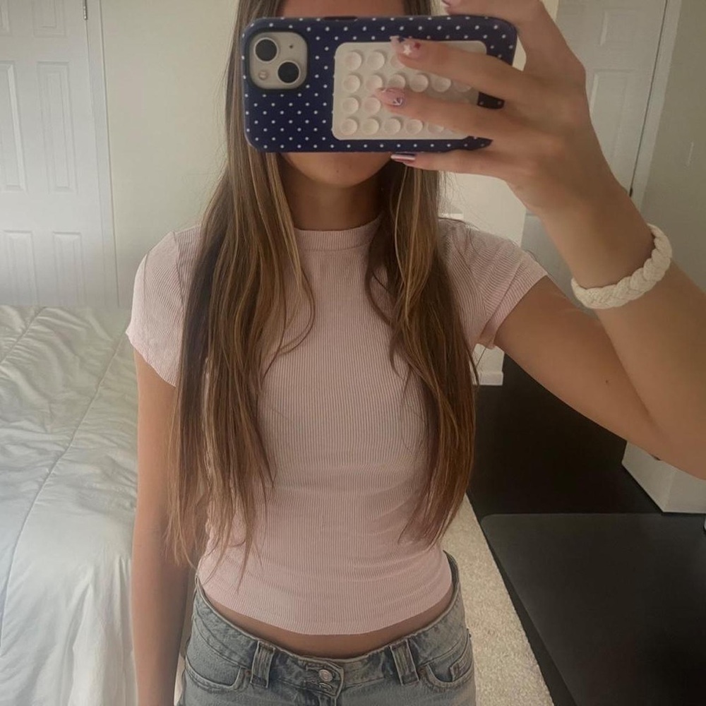 Streetwear Society Ribbed Short Sleeve Crop Top in Pale Pink